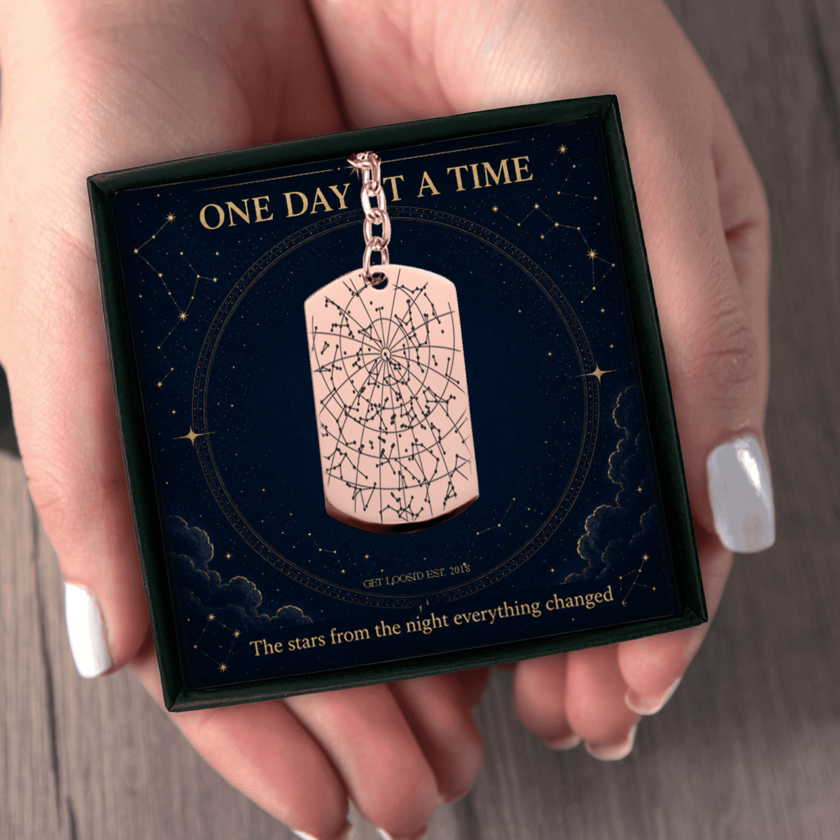 Sober Dog Tag Keychain —w/ Sober Date Custom Star Map