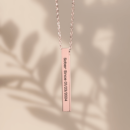 Sober Since 3D Bar Necklace w Personalized Sober Date and Message Sober Jewelry graphic detail (view 14)