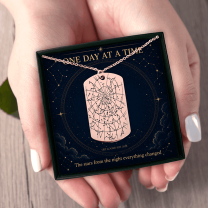 Sober Sober Jewelry Sober Date Custom Star Map Sober Jewelry flat lay styled image (view 3)
