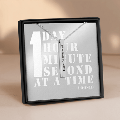Loosid Sober Since 3D Bar Necklace w Personalized Sober Date and Message Sober Jewelry featuring the design