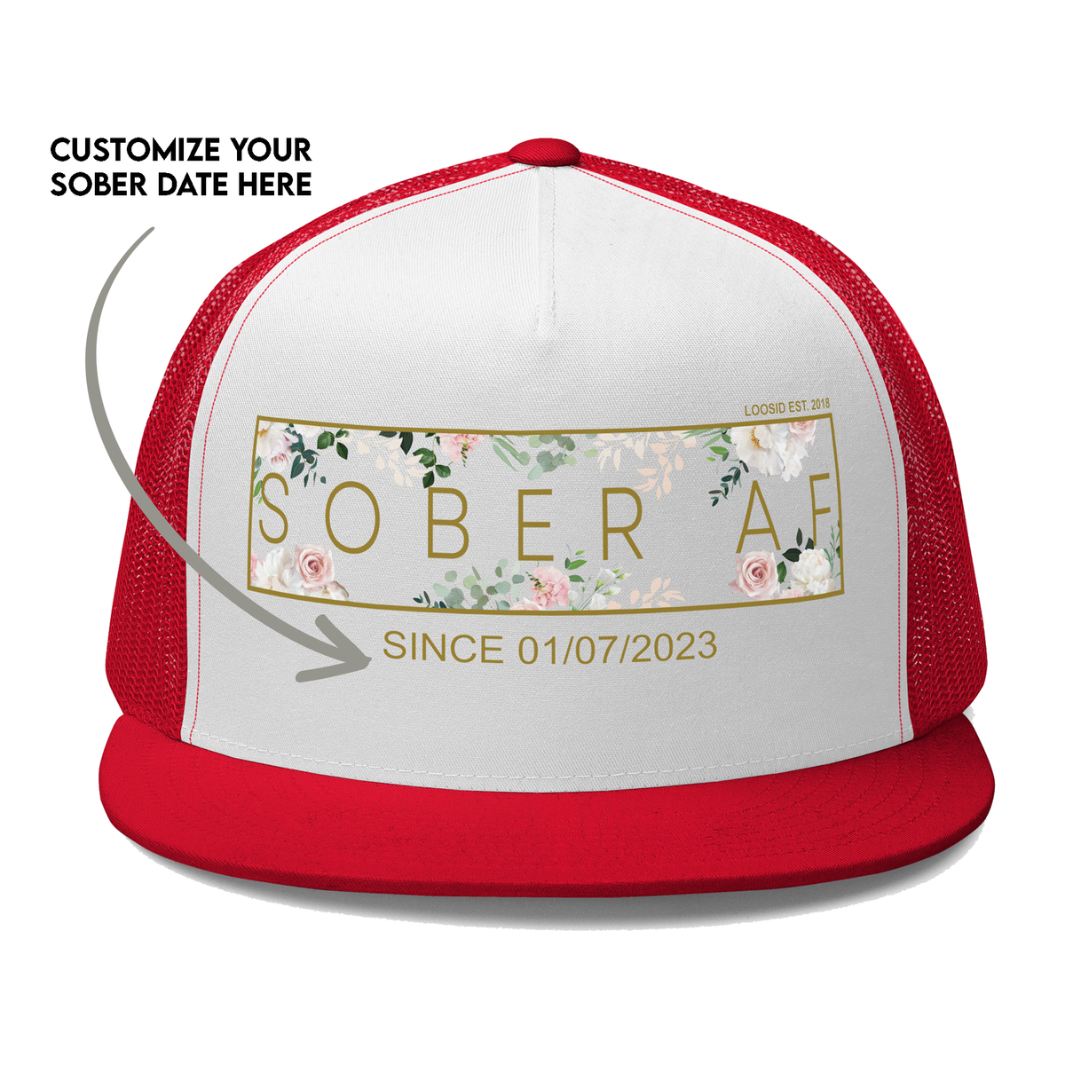 High-profile snapback Sobriety Hat displayed on white background