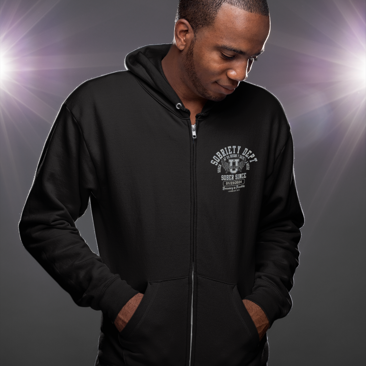 Sobriety Dept Hoodie – Sober AF 24/7 with Custom Sobriety Date