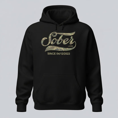 Sober Since Camo Recovery Hoodie lifestyle view (view 5)