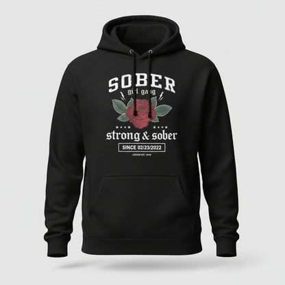 Sober Girl Gang Strong & Sober Crest Recovery Hoodie lifestyle view (view 5)