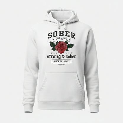 Sober Girl Gang Strong & Sober Crest Recovery Hoodie close-up view (view 32)