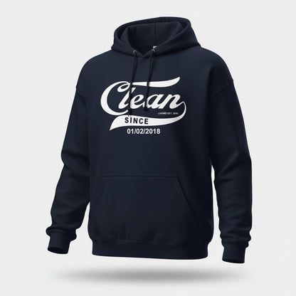 Clean Since Hoodie with Date Recovery Hoodie flat lay styled image (view 13)