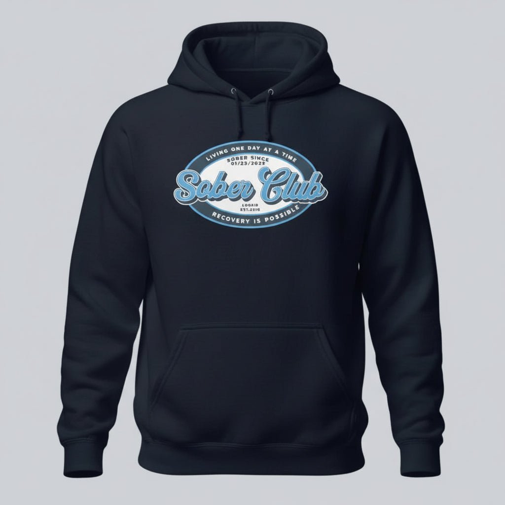 Sober Club Badge Recovery Hoodie fit detail (view 9)