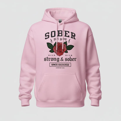 Sober Girl Gang Strong & Sober Crest Recovery Hoodie back view (view 27)