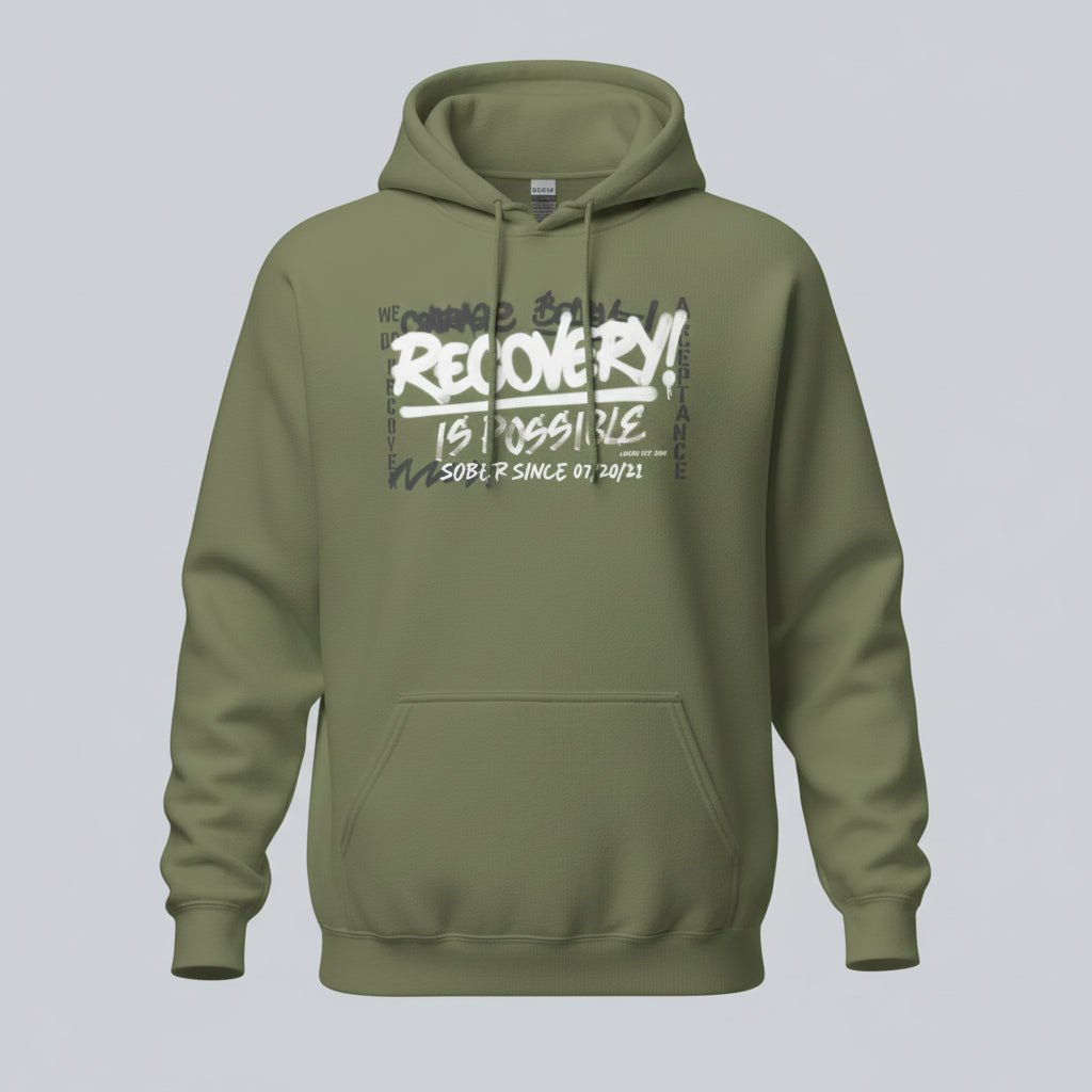 Recovery Is Possible Hoodie with Date Recovery Hoodie graphic detail (view 14)