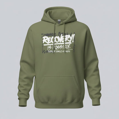 Recovery Is Possible Hoodie with Date Recovery Hoodie graphic detail (view 14)