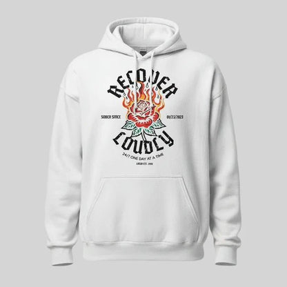 Recover Loudly Custom Sobriety Date Recovery Hoodie fit detail (view 9)