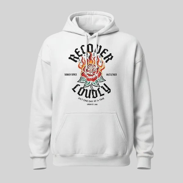 Recover Loudly Custom Sobriety Date Recovery Hoodie fit detail (view 9)