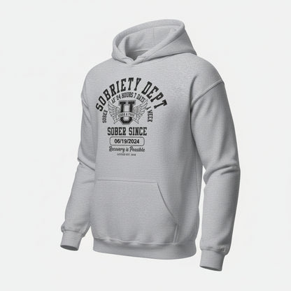 Sobriety Dept Recovery Hoodie close-up view (view 22)