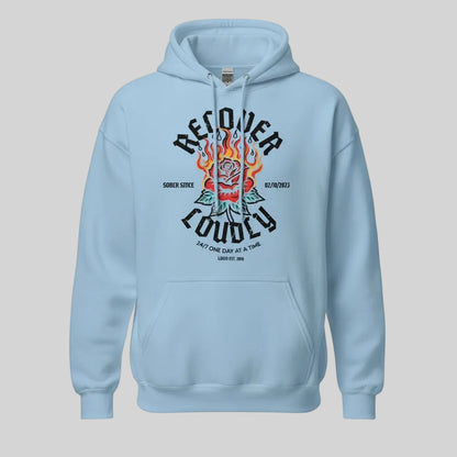 Recover Loudly Custom Sobriety Date Recovery Hoodie fit detail (view 39)