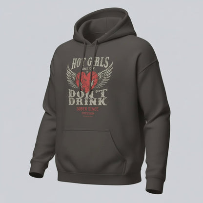 Hot Girls Don't Drink Custom Sobriety Date Recovery Hoodie back view (view 17)
