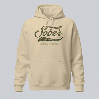 Sober Since Camo Recovery Hoodie flat lay styled image (view 23)