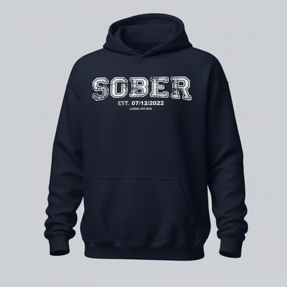 Sober Collegiate Hoodie W Personalize Sobriety Date Recovery Hoodie back view (view 7)