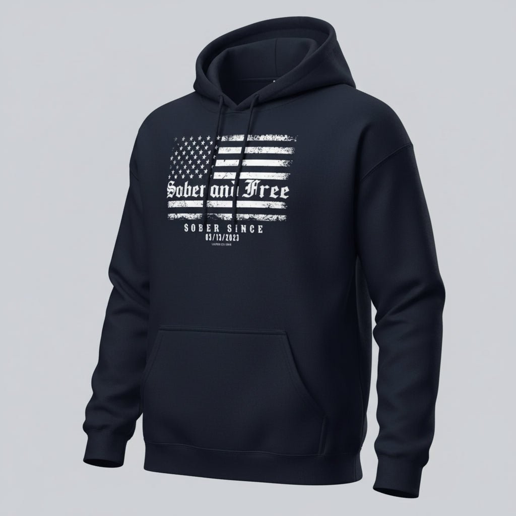 Sober and Free Custom Sobriety Date Recovery Hoodie packaging detail (view 8)