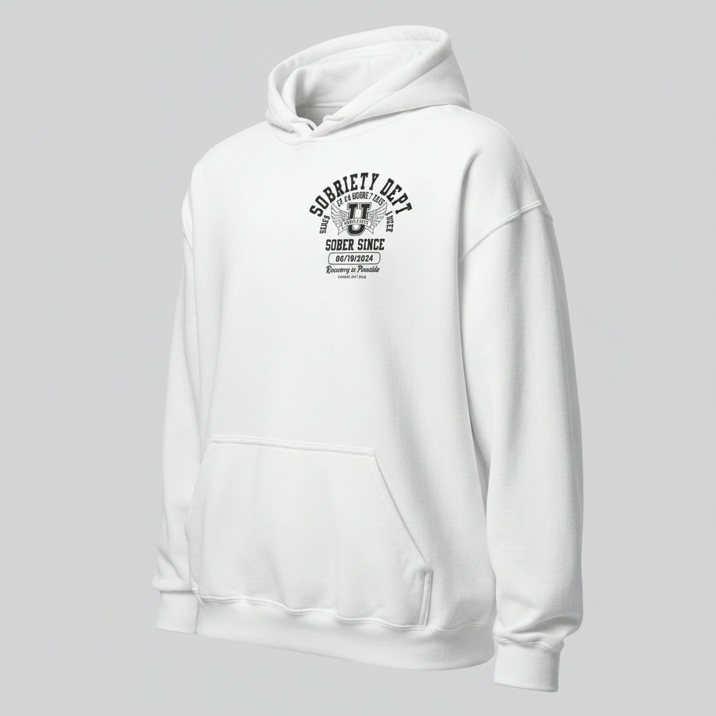 Sobriety Dept Recovery Hoodie fit detail (view 19)