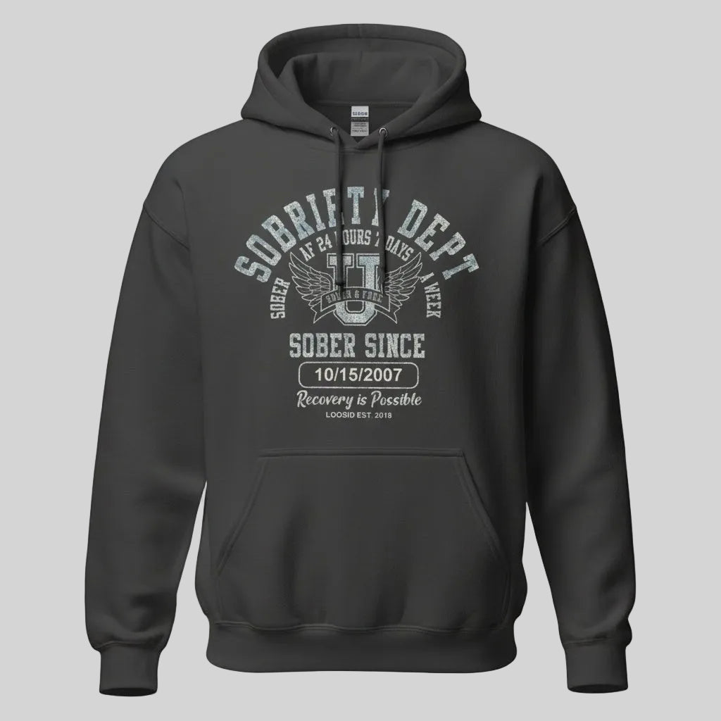 Sobriety Dept Recovery Hoodie featuring the design (view 11)