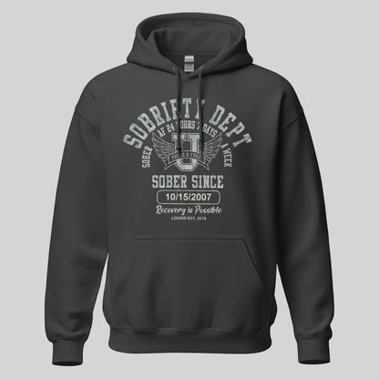 Sobriety Dept Recovery Hoodie featuring the design (view 11)