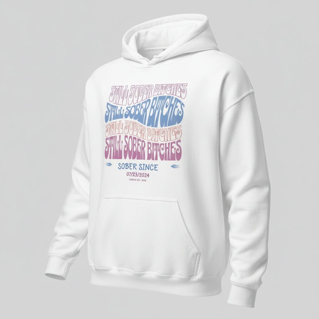 Still Sober B Custom Sobriety Date Recovery Hoodie fit detail (view 9)