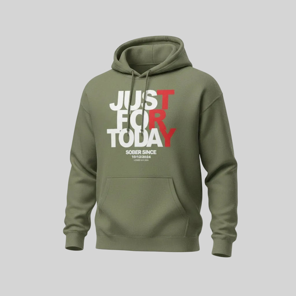 Just For Today Custom Sobriety Date Recovery Hoodie fit detail (view 19)