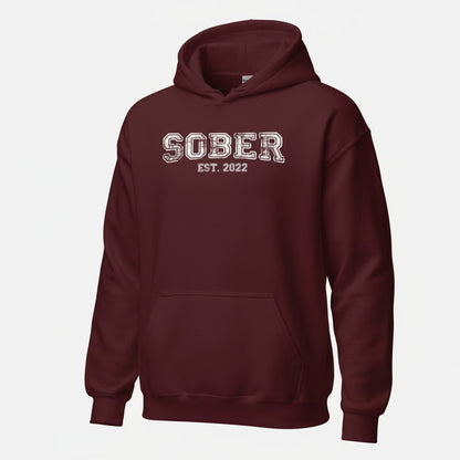 Sober Est. Hoodie w Personalized Sobriety Year Recovery Hoodie close-up view (view 12)