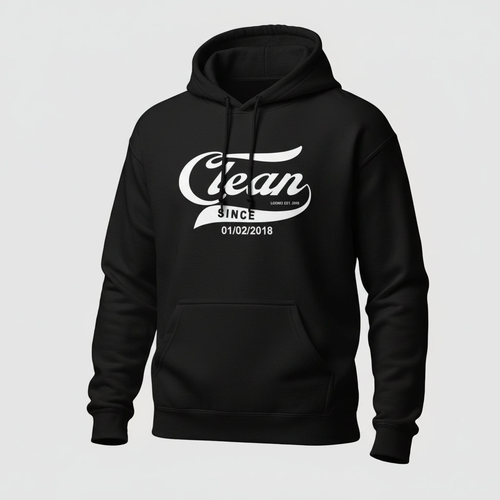 Clean Since Hoodie with Date Recovery Hoodie lifestyle view (view 5)