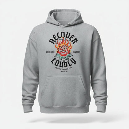 Recover Loudly Custom Sobriety Date Recovery Hoodie fit detail (view 9)