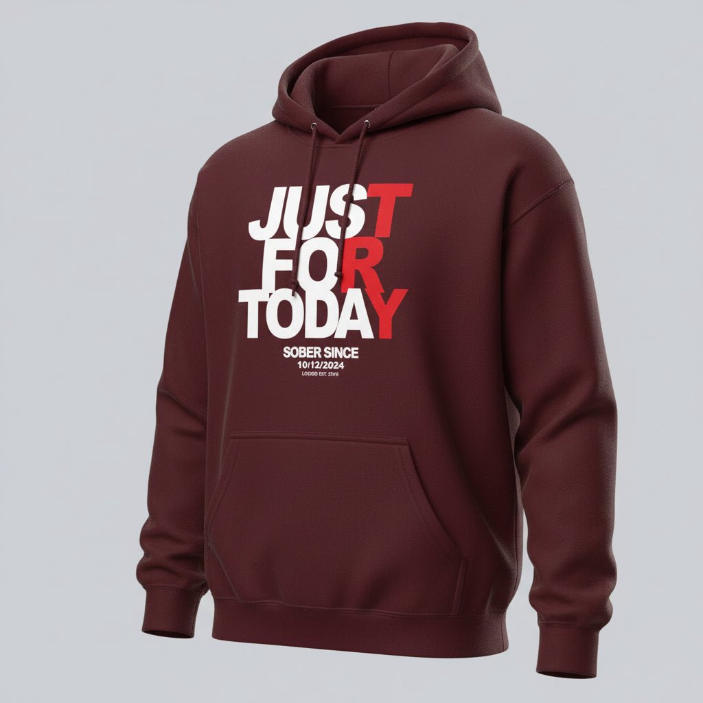 Just For Today Women's Custom Sobriety Date Recovery Hoodie fit detail (view 29)