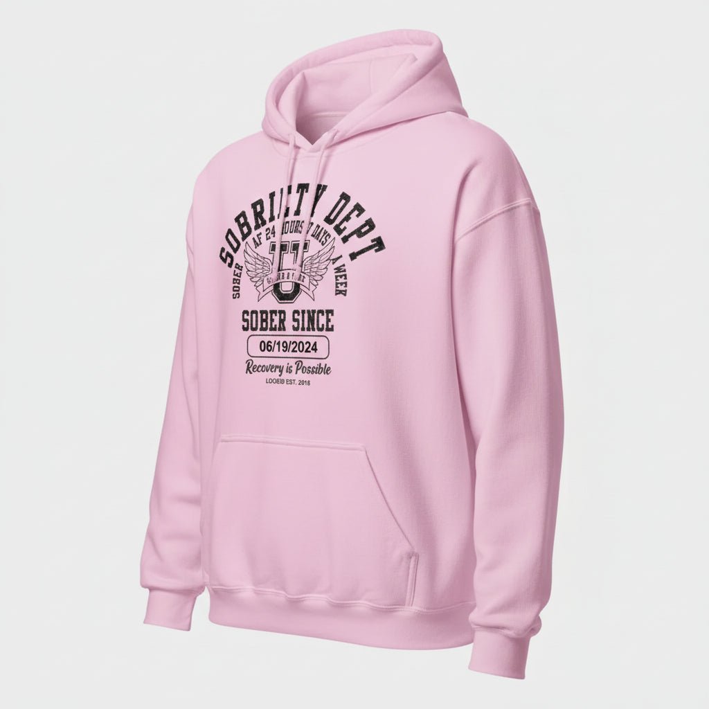 Sobriety Dept Recovery Hoodie close-up view (view 32)