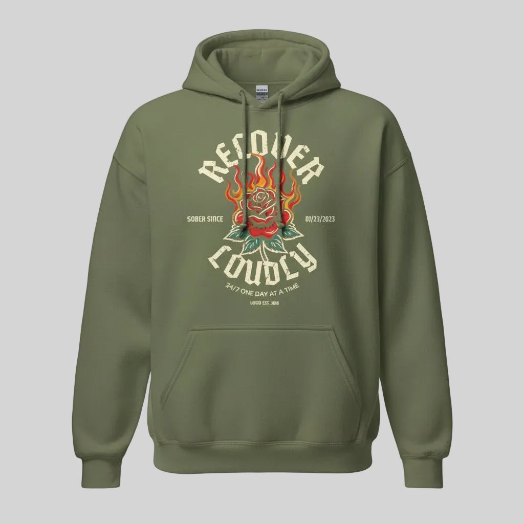 Recover Loudly Custom Sobriety Date Recovery Hoodie graphic detail (view 24)