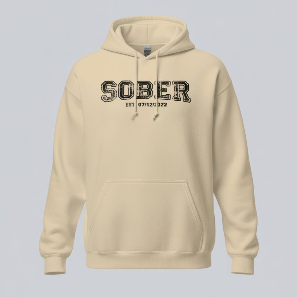 Sober Collegiate Hoodie W Personalize Sobriety Date Recovery Hoodie flat lay styled image (view 23)