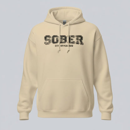Sober Collegiate Hoodie W Personalize Sobriety Date Recovery Hoodie flat lay styled image (view 23)