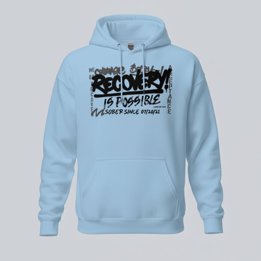 Recovery Is Possible Hoodie with Date Recovery Hoodie flat lay styled image (view 23)