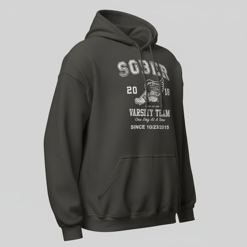 Sober Varsity Team Recovery Hoodie graphic detail (view 4)