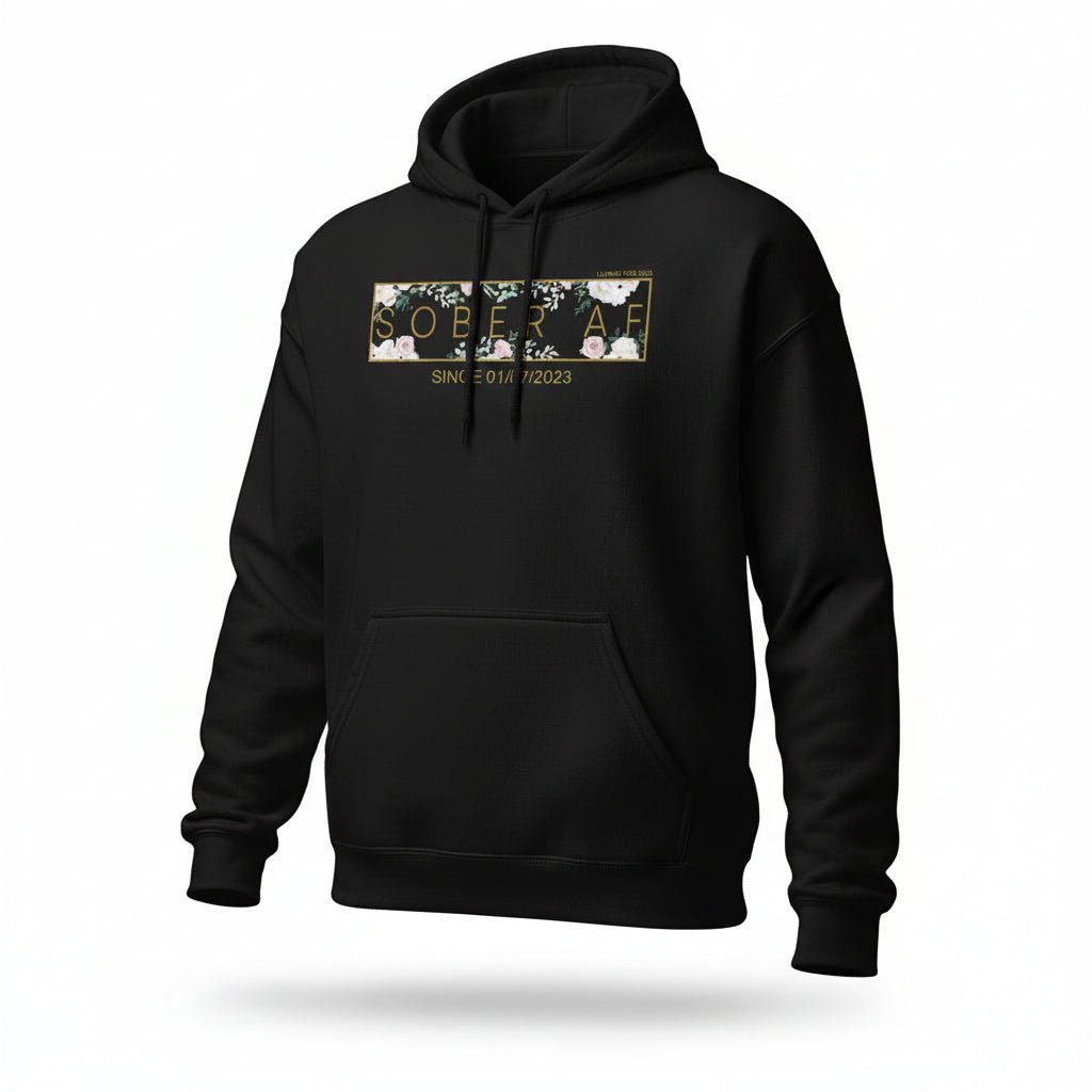 Sober AF Flower Recovery Hoodie fit detail (view 9)