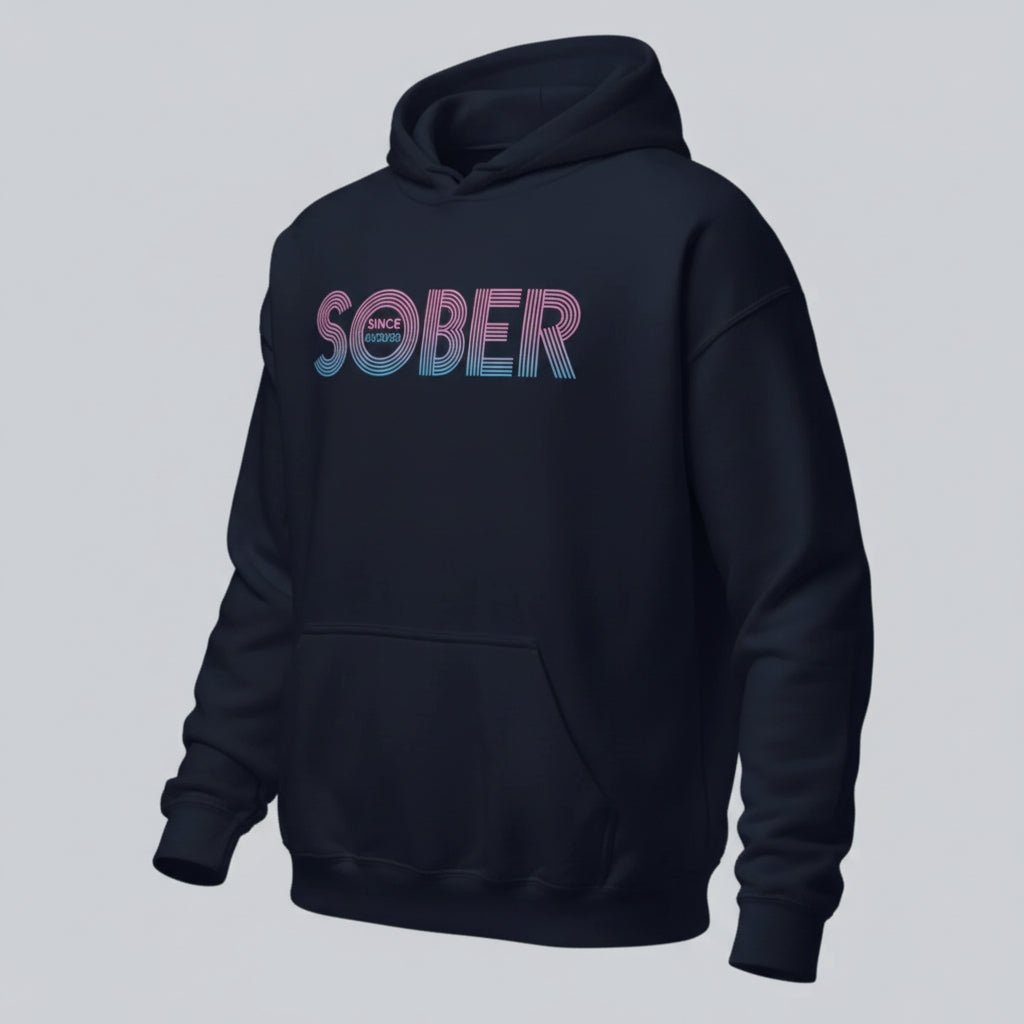 Retro Sobriety Date Recovery Hoodie back view (view 7)
