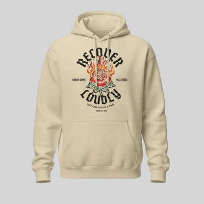 Recover Loudly Women's Custom Sobriety Date Recovery Hoodie packaging detail (view 28)