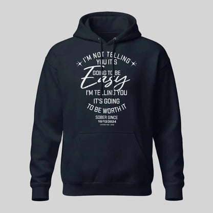 I'm Not Telling Custom Sobriety Date Recovery Hoodie close-up view (view 12)