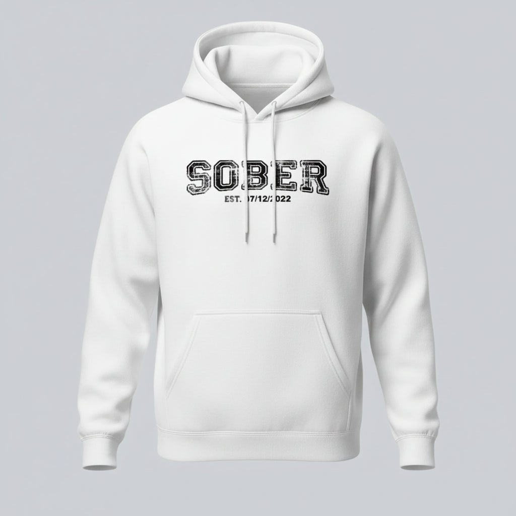 Sober Collegiate Hoodie W Personalize Sobriety Date Recovery Hoodie back view (view 27)