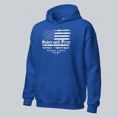 Sober and Free Custom Sobriety Date Recovery Hoodie close-up view (view 12)
