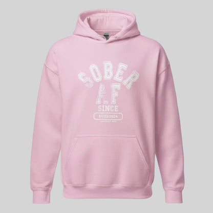 Sober AF Since Recovery Hoodie flat lay styled image (view 43)