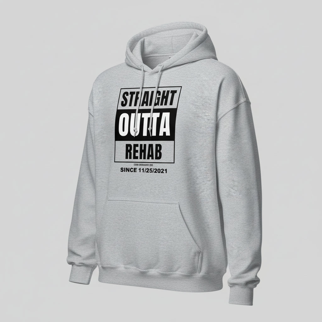 Straight Outta Rehab Recovery Hoodie close-up view (view 22)