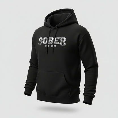 Sober Est. Hoodie w Personalized Sobriety Year Recovery Hoodie graphic detail (view 4)