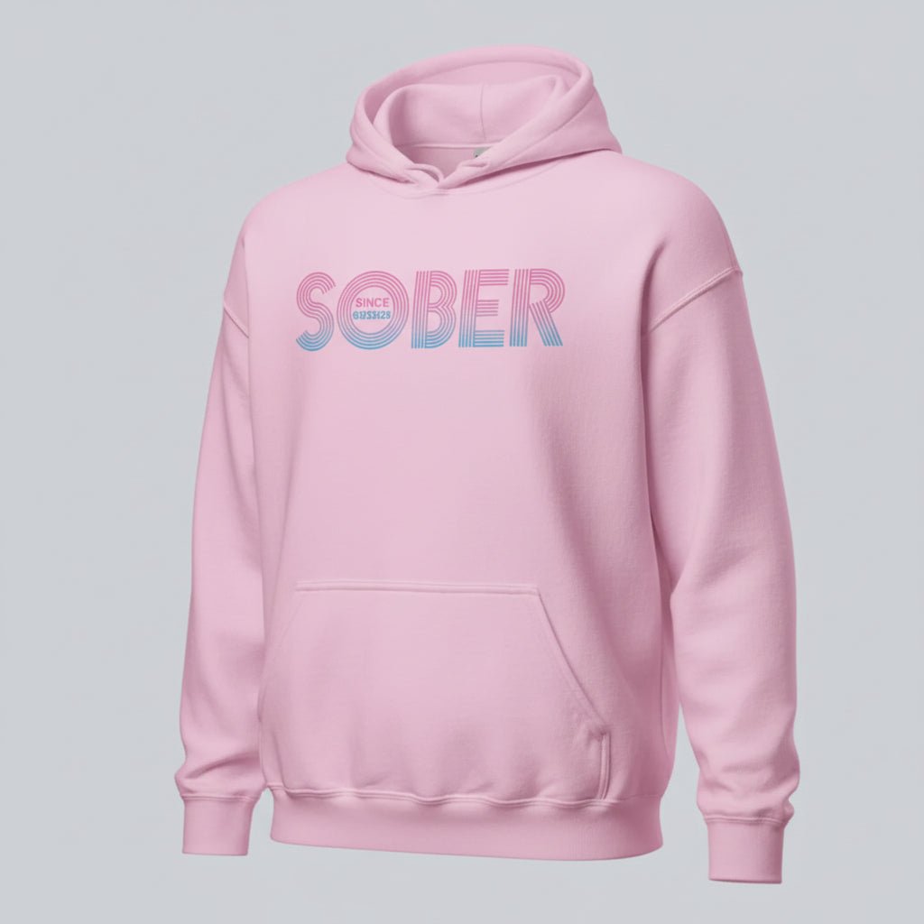 Retro Sobriety Date Recovery Hoodie back view (view 27)