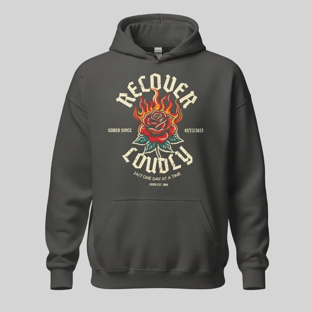 Recover Loudly Women's Custom Sobriety Date Recovery Hoodie lifestyle view (view 15)
