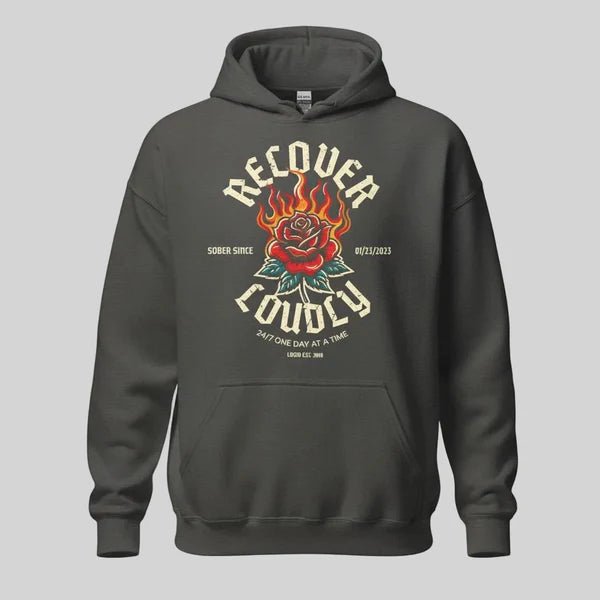 Recover Loudly Custom Sobriety Date Recovery Hoodie packaging detail (view 18)