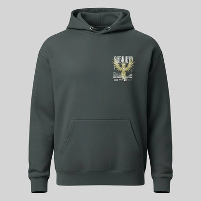 Navy Phoenix Reborn Recovery Print Hoodie Limited Edition Recovery Hoodie flat lay styled image (view 3)